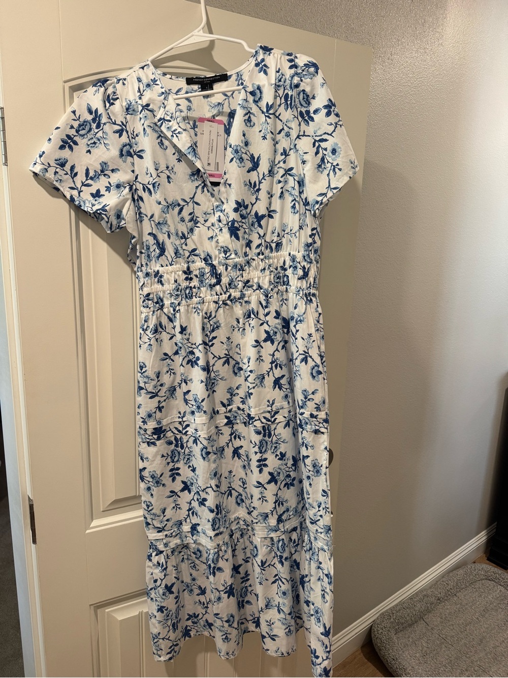 French Connection White Maxi Dress with Blue Floral Print